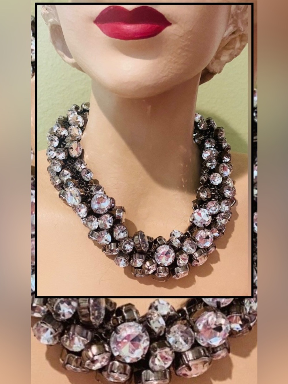 Fab Chunky STATEMENT Necklace Large Rhinestones Neiman Marcus New
